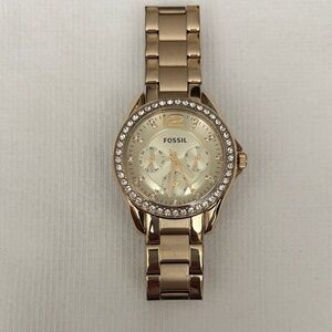 Fossil Women's Gold-Tone Watch with Crystal Bezel